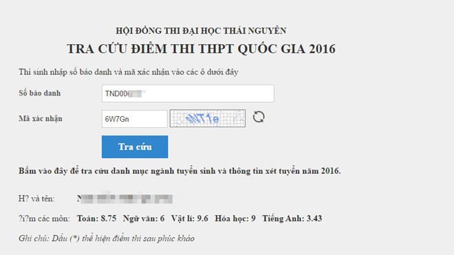 dai hoc thai nguyen cong bo diem thi thpt quoc gia 2
