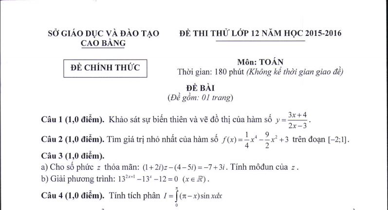 de thi thu dai hoc mon toan tinh cao bang co dap an