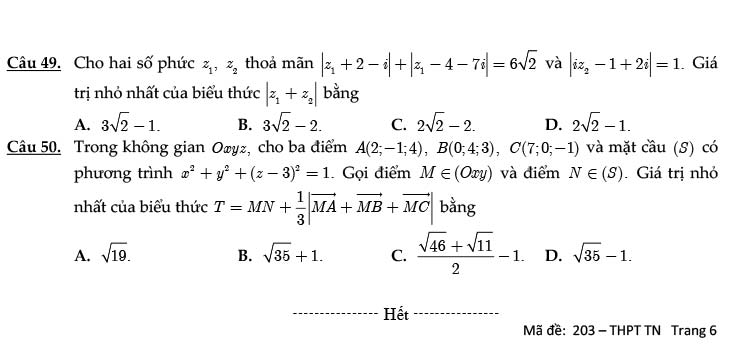 Đề thi thử THPT Quốc gia 2021 môn Toán Thành Nhân lần 1 (có đáp án chi tiết)