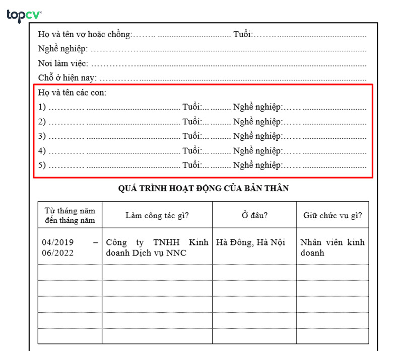Sau khi ly hôn vẫn phải điền đủ thông tin của con trong sơ yếu lý lịch