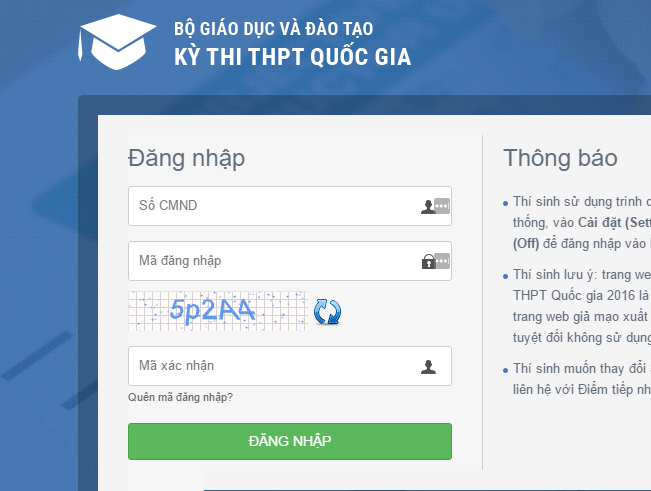 tra cuu diem thi thpt quoc gia nam 2016